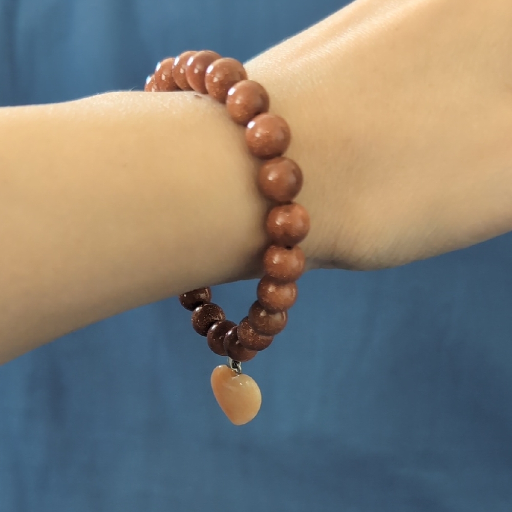 Gold Sandstone Bracelet with Heart Charm